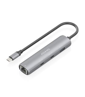 Aisens ASUC-4P040-GR Adaptador de Red USB-C a Ethernet Gigabit + Hub 2xUSB-C y 1xUSB-A 3.0 - 15cm - Color Gris