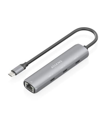 Aisens ASUC-4P041-GR Adaptador de Red USB-C a Ethernet Gigabit + Hub 3xUSB-C - 15cm - Color Gris