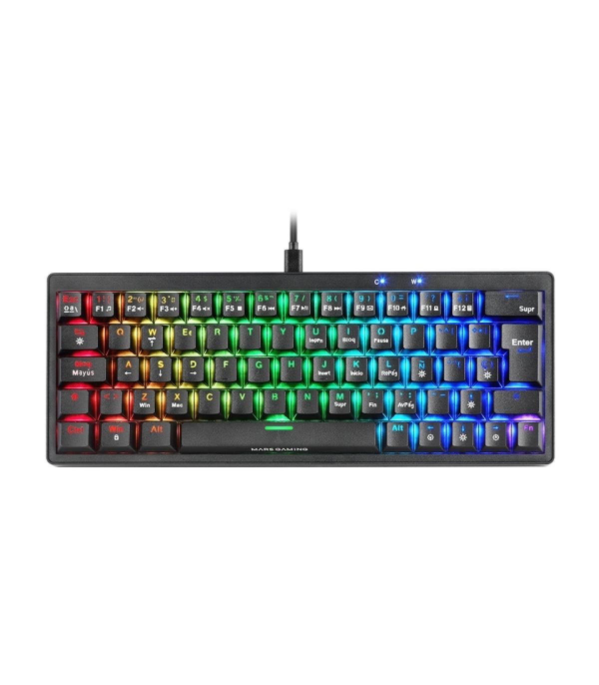 Mars Gaming MKMINIPRO Teclado Compacto Hibrido H-Mech - Switch SKN Marron - Disposicion QWERTY ES - Iluminacion RGB Chroma - 300