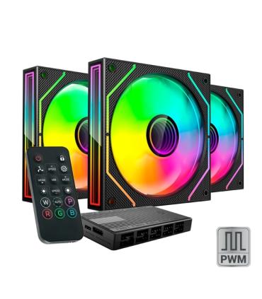 Mars Gaming MF-3DPROKIT Pack de 3 Ventiladores de 120mm - Iluminacion ARGB Infinity Mirror 360º - Silencioso 12dB - Mando a Dist