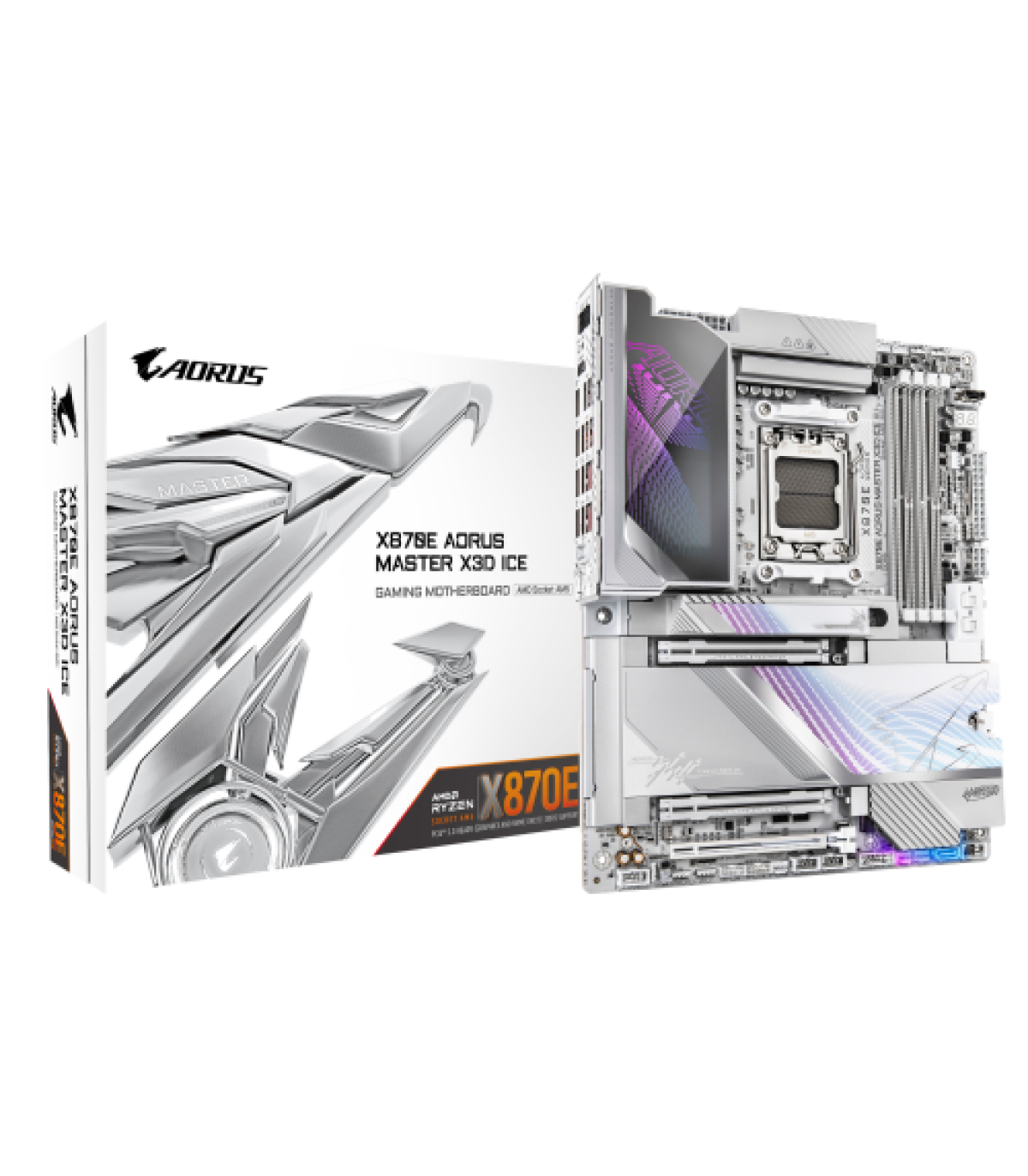 PLACA GIGABYTE X870E AORUS MASTER X3D ICE,AMD,AM5,X870E,4DDR5,256GB,USB4+HDMI,5+10GBELAN+WIFI7+BT5.4,2ATA6+3M.2,10USB3.2,ATX