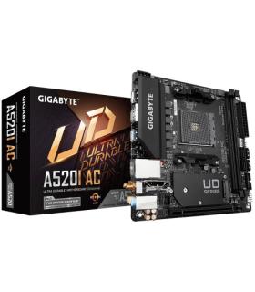 PLACA GIGABYTE A520I AC,AMD,AM4,A520,2DDR4,64GB,DP+2HDMI,GBLAN+WIFIAC+BT4.2,4SATA6+1M.2,2USB3.2,MINI-ITX