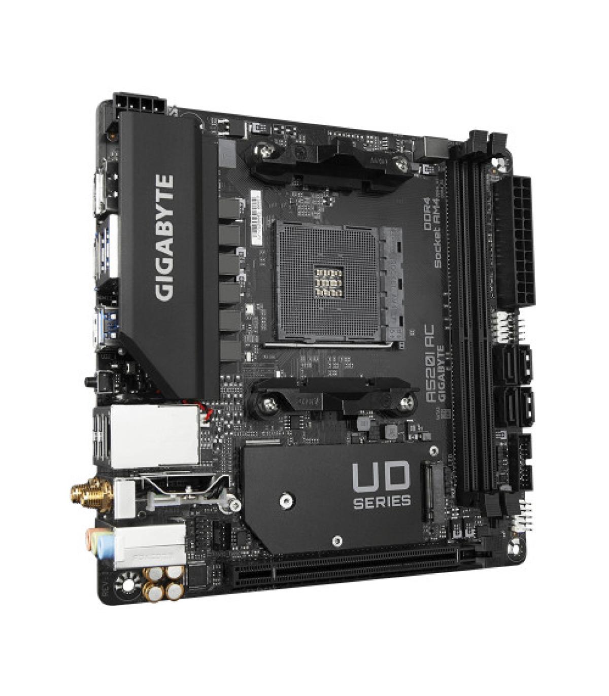 PLACA GIGABYTE A520I AC,AMD,AM4,A520,2DDR4,64GB,DP+2HDMI,GBLAN+WIFIAC+BT4.2,4SATA6+1M.2,2USB3.2,MINI-ITX