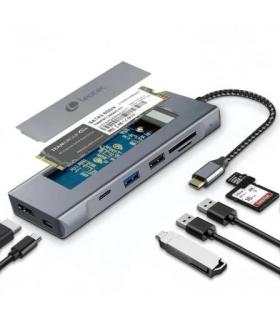 Leotec LEDS07 Docking Station USB C 8 en 1 con Ranura SSD M.2 - HDMI 4K - Power Delivery 100W - USB 3.2 y USB C 10Gbps - Lector.
