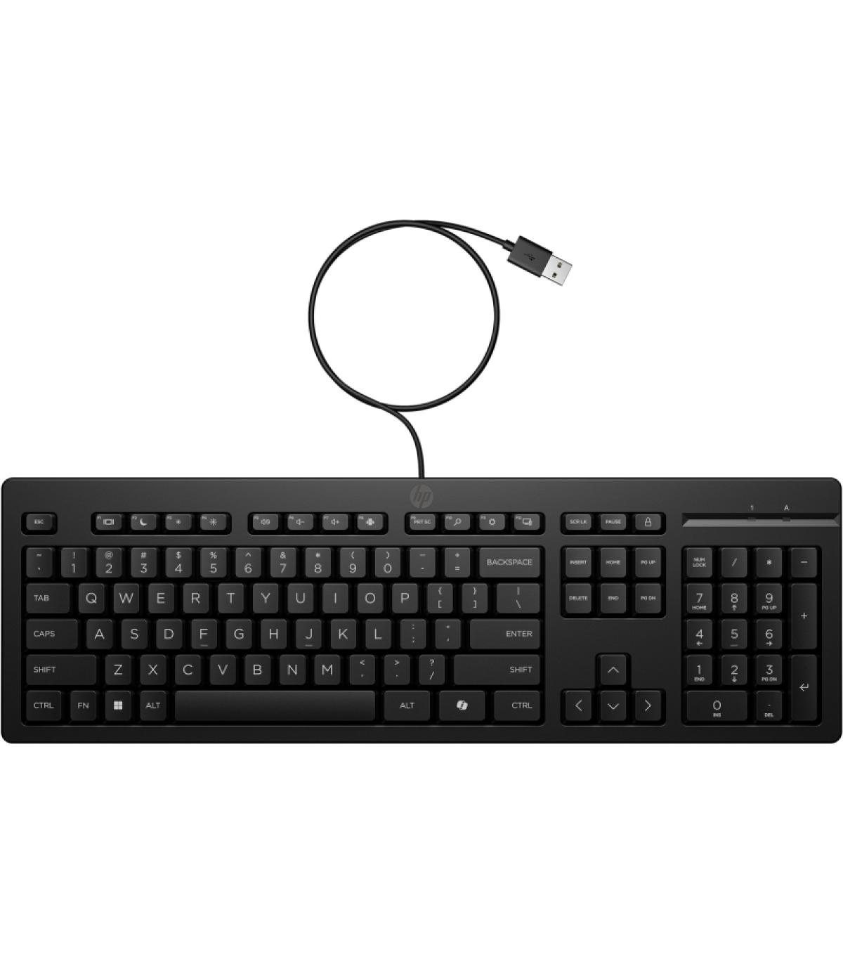 HP 125 Teclado USB G2 - Tecla Copilot IA - Patas Ajustables - Indicadores LED (Num/Caps) - Teclas de Embrague Tipo Plunger - Fab