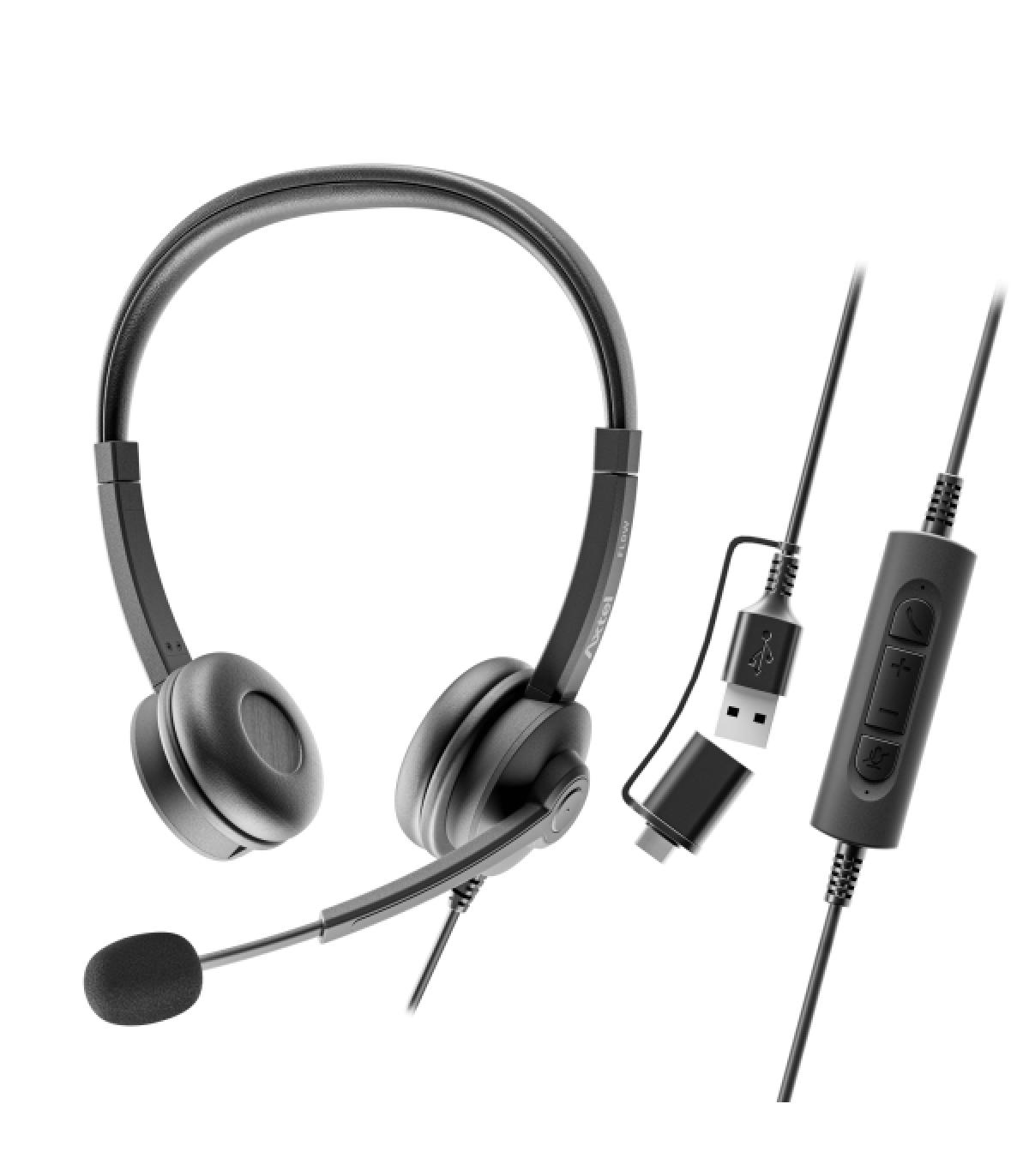 Axtel FLOW Auriculares con Microfono USB - Reduccion de Ruido - USB-A y USB-C