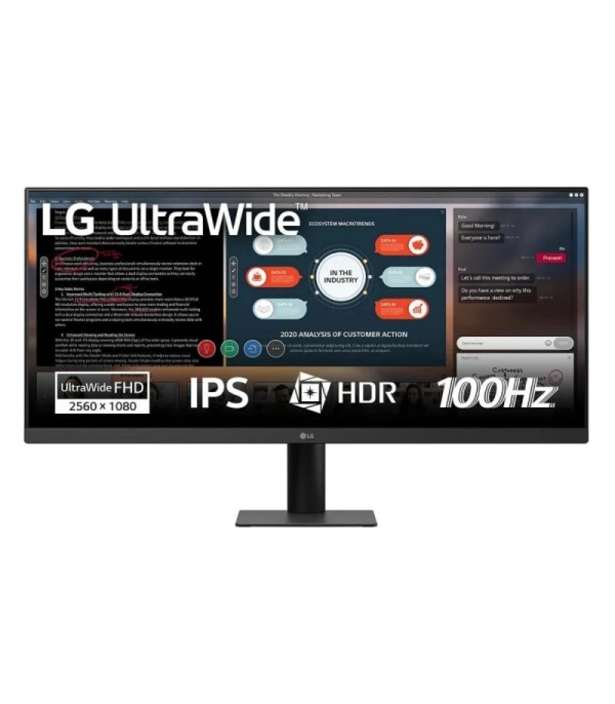 LG Ultrawide Monitor 29" LCD IPS WFHD 100Hz HDR FreeSync - 21:9 - HDMI, Displayport - VESA 100x100 - Color Negro