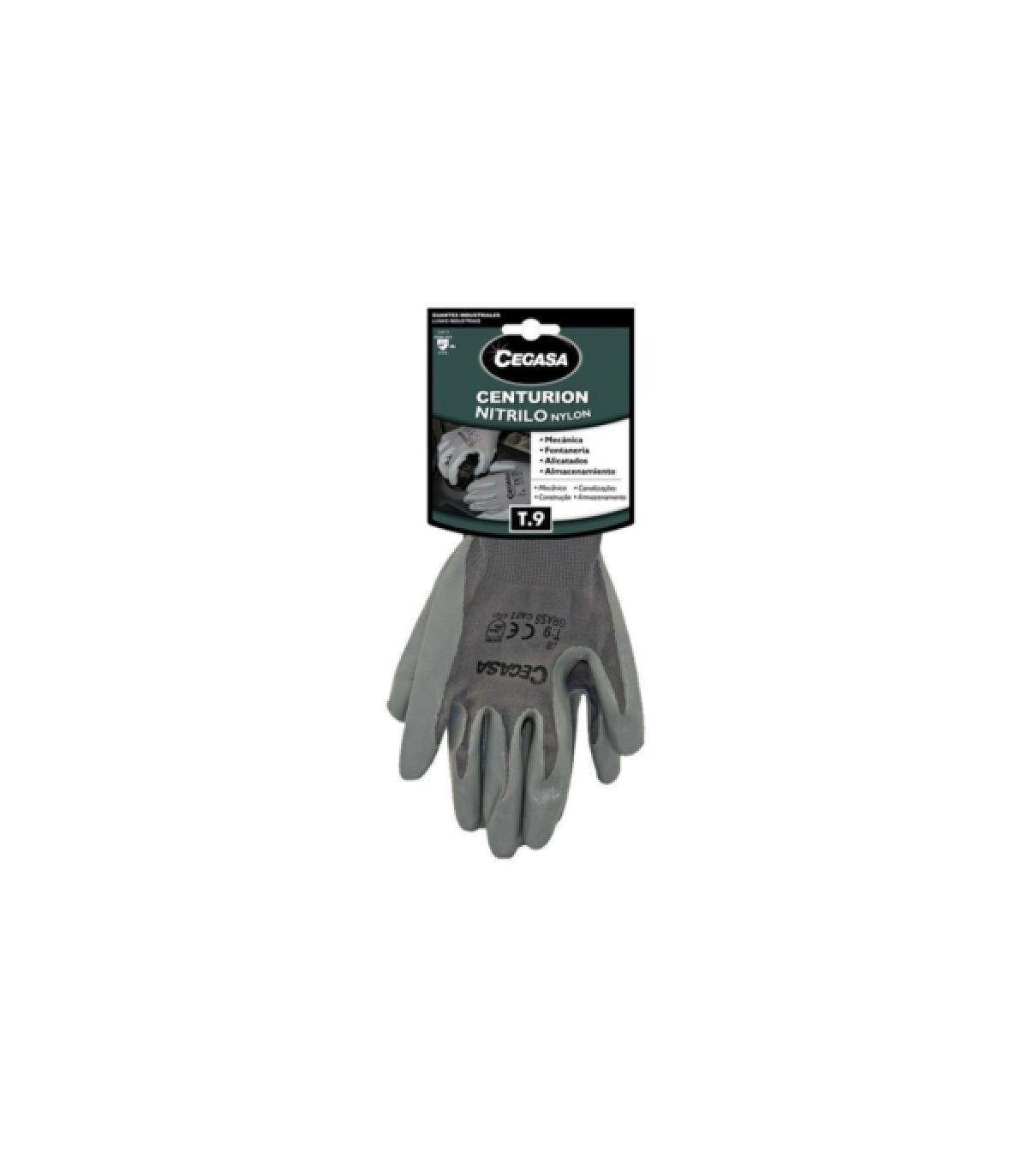 Cegasa Centurion Guantes de Trabajo Talla 9 - Fabricados en Nylon con Recubimiento de Nitrilo en Palma y Dedos - Color Gris