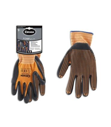 Cegasa Guantes de Trabajo Talla 9 - Fabricados en Nylon con Recubimiento de Foam con Dots de Nitrilo en Palma - Color Negro/Nara