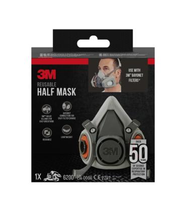 3M Mascarilla de Media Cara - Filtros No Incluidos - Reutilizable - Formato Mediano - Color Gris