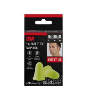 3M E-A-Rsoft Fx Pack de 10 Tapones para Oidos - Espuma de Poliuretano Suave - SNR 37dB - 5 Pares - Color Amarillo