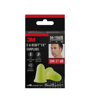 3M E-A-Rsoft Fx Pack de 10 Tapones para Oidos - Espuma de Poliuretano Suave - SNR 37dB - 5 Pares - Color Amarillo