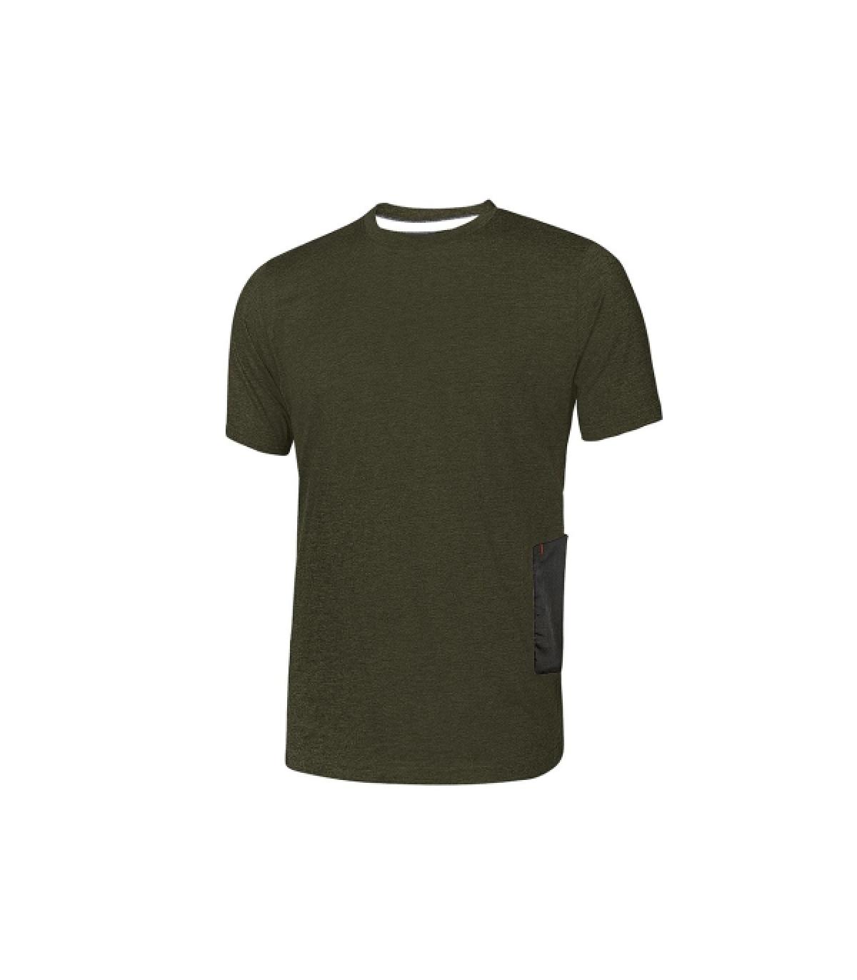 Upower Road Camiseta de Manga Corta Polycotton - Talla 3XL - Slim-Fit, Cuello Acanalado Elastico, Bolsillo Celular, Cinta Reflex