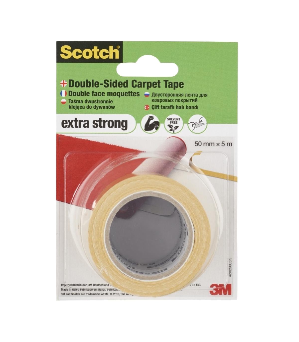 Scotch Universal Cinta Adhesiva para Moqueta 50mm x 5m - Alta Fuerza Adhesiva - Facil de Rasgar a Mano - Color Blanco