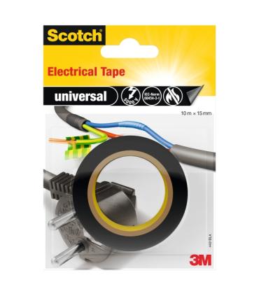 Scotch Cinta Aislante 15mm x 10m - Fabricada en PVC - Aislamiento de Alta Tension de hasta 5000 V - Color Negro
