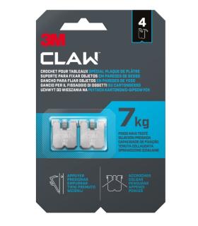 3M Claw Pack de 4 Ganchos de Metal para Paredes de Yeso - Soporta hasta 7kg - Color Gris/Titanio