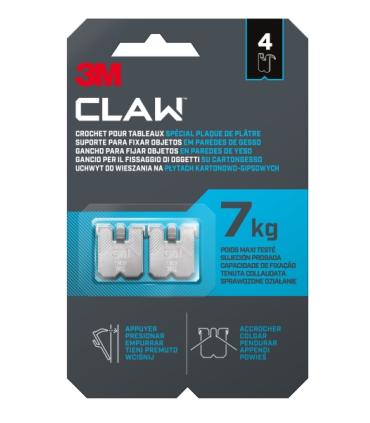 3M Claw Pack de 4 Ganchos de Metal para Paredes de Yeso - Soporta hasta 7kg - Color Gris/Titanio