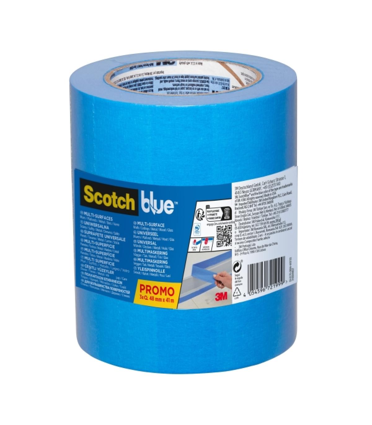 Scotchblue Pack de 3 Cintas de Enmascarar 48mm x 41m - 100% PEFC - Multisuperficie - Color Azul