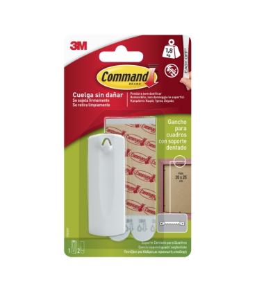 Command Gancho para Cuadros - 2 Tiras Adhesivas - Soporta hasta 1.8kg - Especial Cuadros con Soporte Dentado - Color Blanco