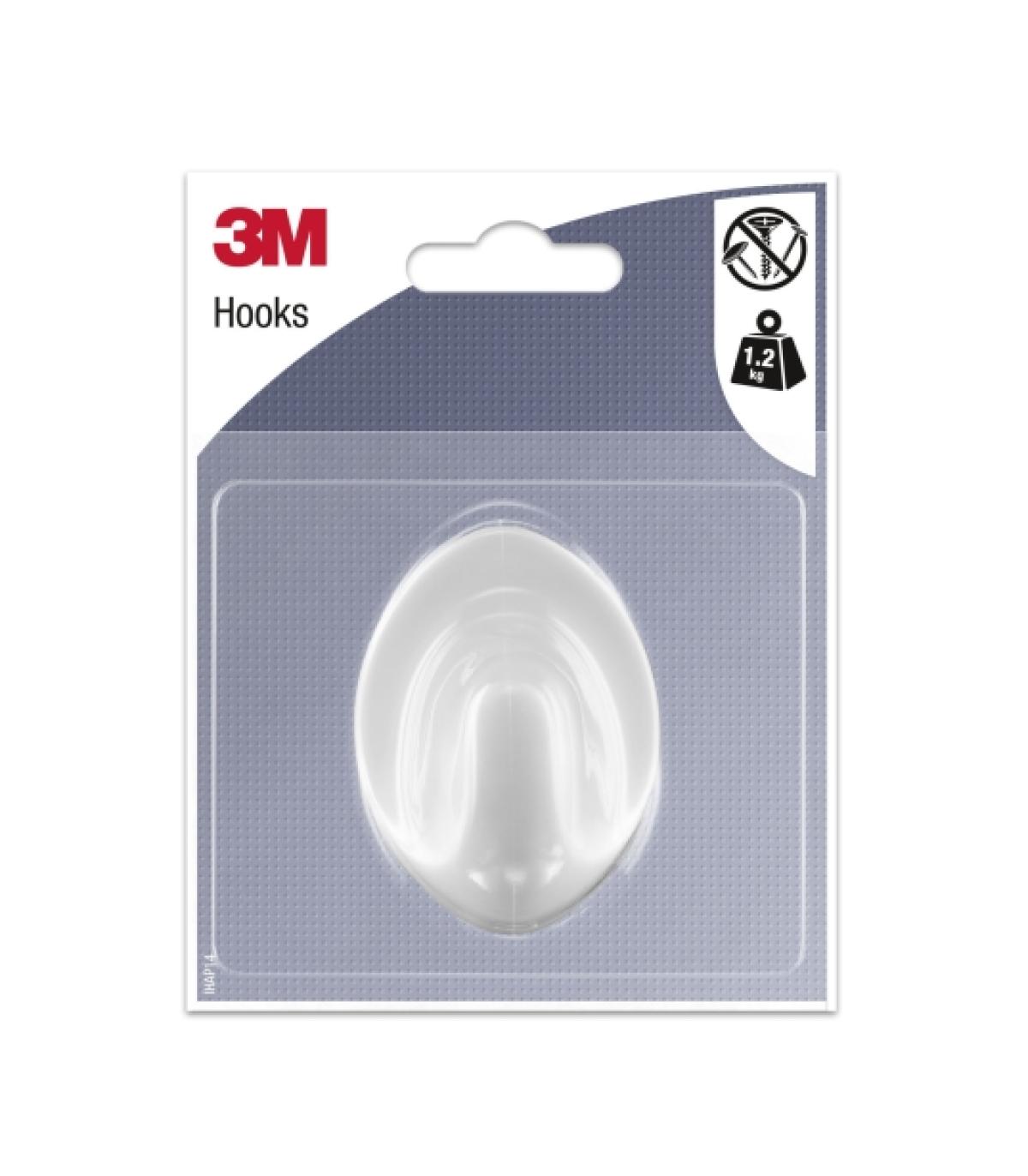 3M Gancho Adhesivo Ovalado - Grande - Soporta hasta 1.2kg - Color Blanco