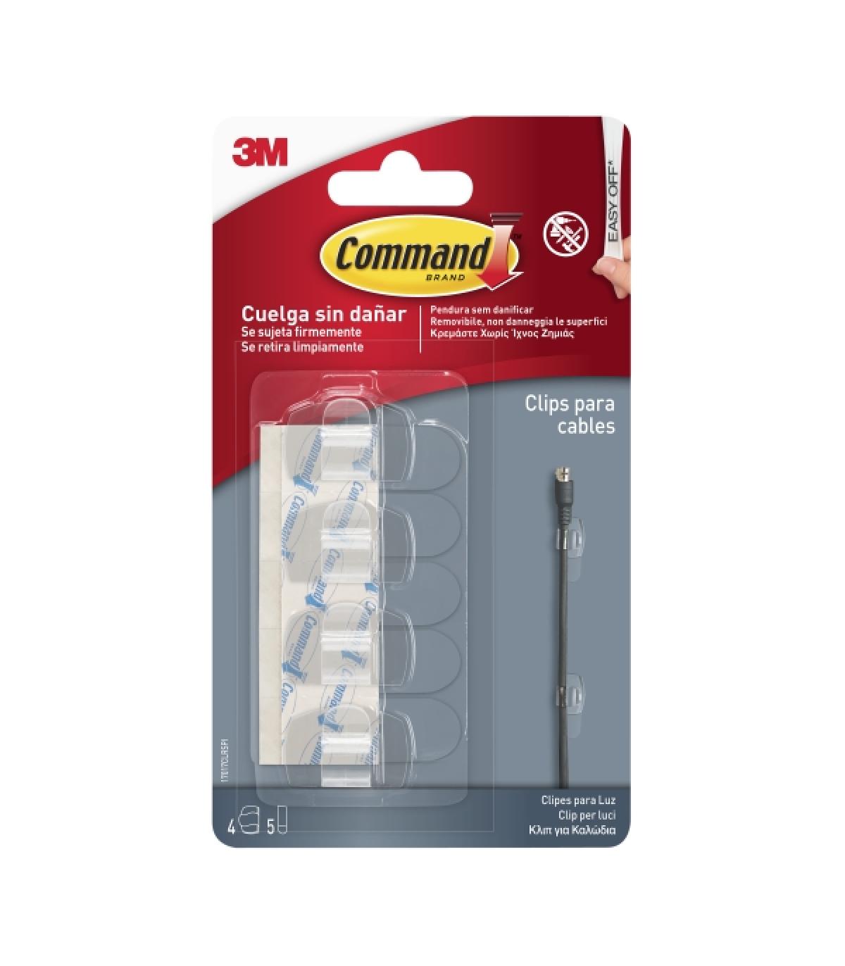 Command Clips Organizador de Cables - Redondos - Uso en Interior - Color Transparente