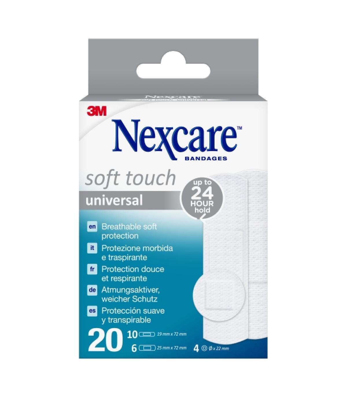 Nexcare Universal Soft Touch Pack de 20 Apositos Surtidos - Transpirable - Tacto Agradable - Color Blanco