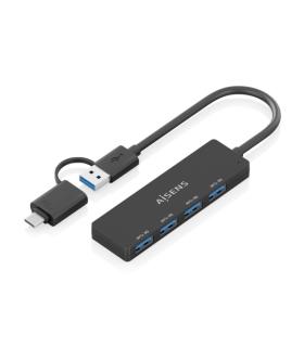 Aisens Hub USB 3.1 USB-A/USB-C - 4xUSB-A - 15cm - Color Negro