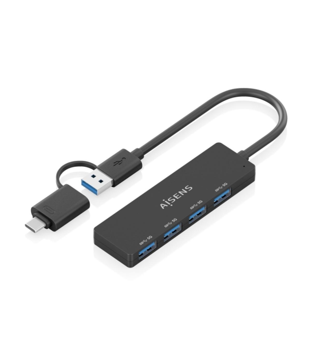 Aisens Hub USB 3.1 USB-A/USB-C - 4xUSB-A - 15cm - Color Negro