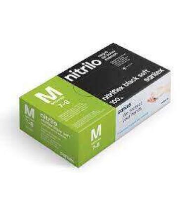 Santex Nitriflex Black Soft Pack de 100 Guantes de Nitrilo para Examen Talla M - 3.5 gramos - Sin Polvo - Libre de Latex - No Es
