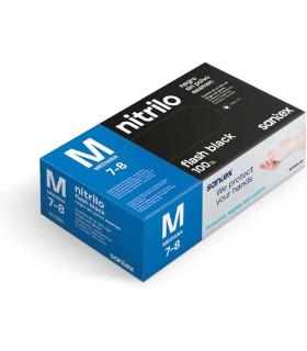 Santex Flash Black Pack de 100 Guantes de Nitrilo Talla M - 6 gramos - Sin Polvo - Libre de Latex - No Esteriles - Color Negro