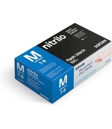 Santex Flash Black Pack de 100 Guantes de Nitrilo Talla M - 6 gramos - Sin Polvo - Libre de Latex - No Esteriles - Color Negro