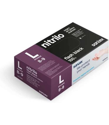 Santex Flash Black Pack de 100 Guantes de Nitrilo Talla L - 6 gramos - Sin Polvo - Libre de Latex - No Esteriles - Color Negro