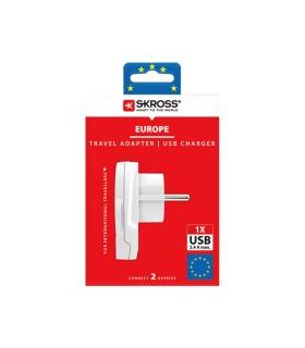 Skross Adaptador de Viaje del Mundo a Europa con 1 USB-A - Color Blanco