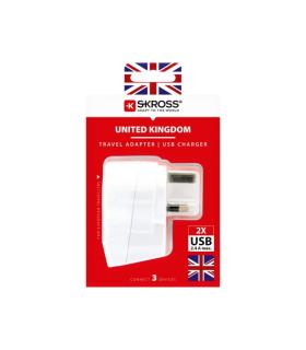 Skross Adaptador de Viaje de Europa a Reino Unido con 2 USB-A - Color Blanco