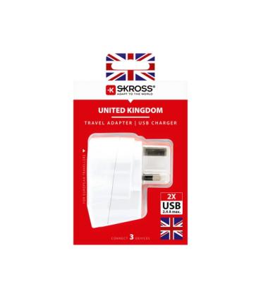 Skross Adaptador de Viaje de Europa a Reino Unido con 2 USB-A - Color Blanco