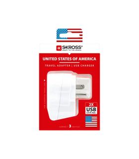 Skross Adaptador de Viaje de Europa a Estados Unidos con 2 USB-A - Color Blanco
