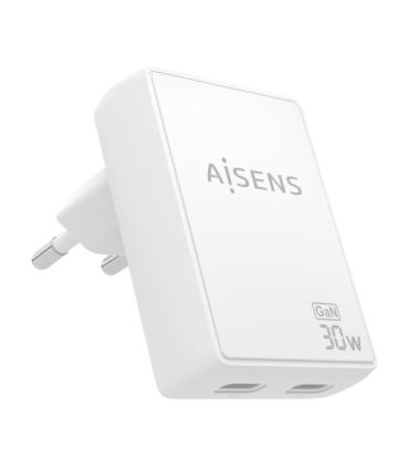 Aisens Cargador GaN Ultra Delgado 30W - 2xUSB-C PD3.0 QC4.0 - Tecnologia AI - Color Blanco