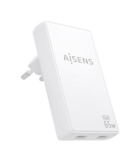 Aisens Cargador GaN Ultra Delgado 65W - 2xUSB-C PD3.0 QC4.0 - Tecnologia AI - Color Blanco