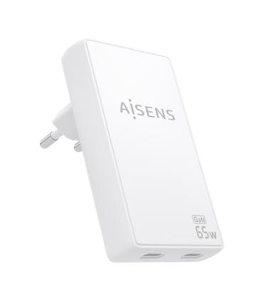 Aisens Cargador GaN Ultra Delgado 65W - 2xUSB-C PD3.0 QC4.0 - Tecnologia AI - Color Blanco