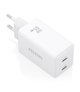 Aisens Cargador GaN 65W - 2xUSB-C PD3.0 QC4.0 - Tecnologia AI - Color Blanco