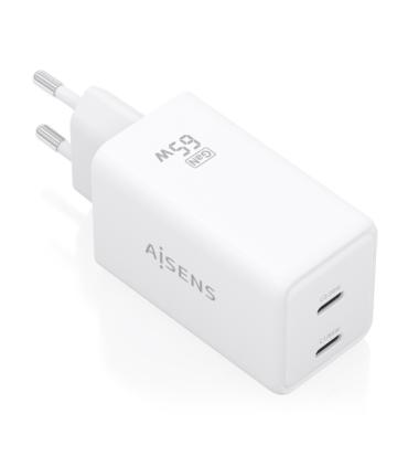 Aisens Cargador GaN 65W - 2xUSB-C PD3.0 QC4.0 - Tecnologia AI - Color Blanco