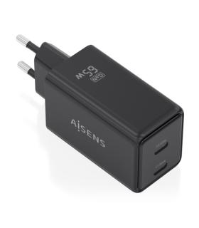 Aisens Cargador GaN 65W - 2xUSB-C PD3.0 QC4.0 - Tecnologia AI - Color Negro
