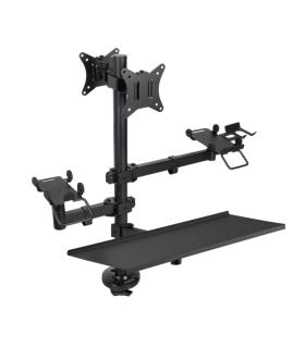 Tooq Soporte de Mesa para 2 Monitores de 17"-32" + Soportes para Impresora TPV, Lector de Codigos, Datafono + Bandeja para Tecla
