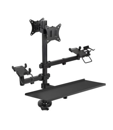 Tooq Soporte de Mesa para 2 Monitores de 17"-32" + Soportes para Impresora TPV, Lector de Codigos, Datafono + Bandeja para Tecla