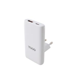 Tooq Adaptador de Viaje - Compatibilidad con EU, KR, UK - Tecnologia GaN 65W - Puerto USB-C PD y USB-A QC - Color Blanco
