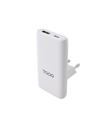 Tooq Adaptador de Viaje - Compatibilidad con EU, KR, UK - Tecnologia GaN 65W - Puerto USB-C PD y USB-A QC - Color Blanco