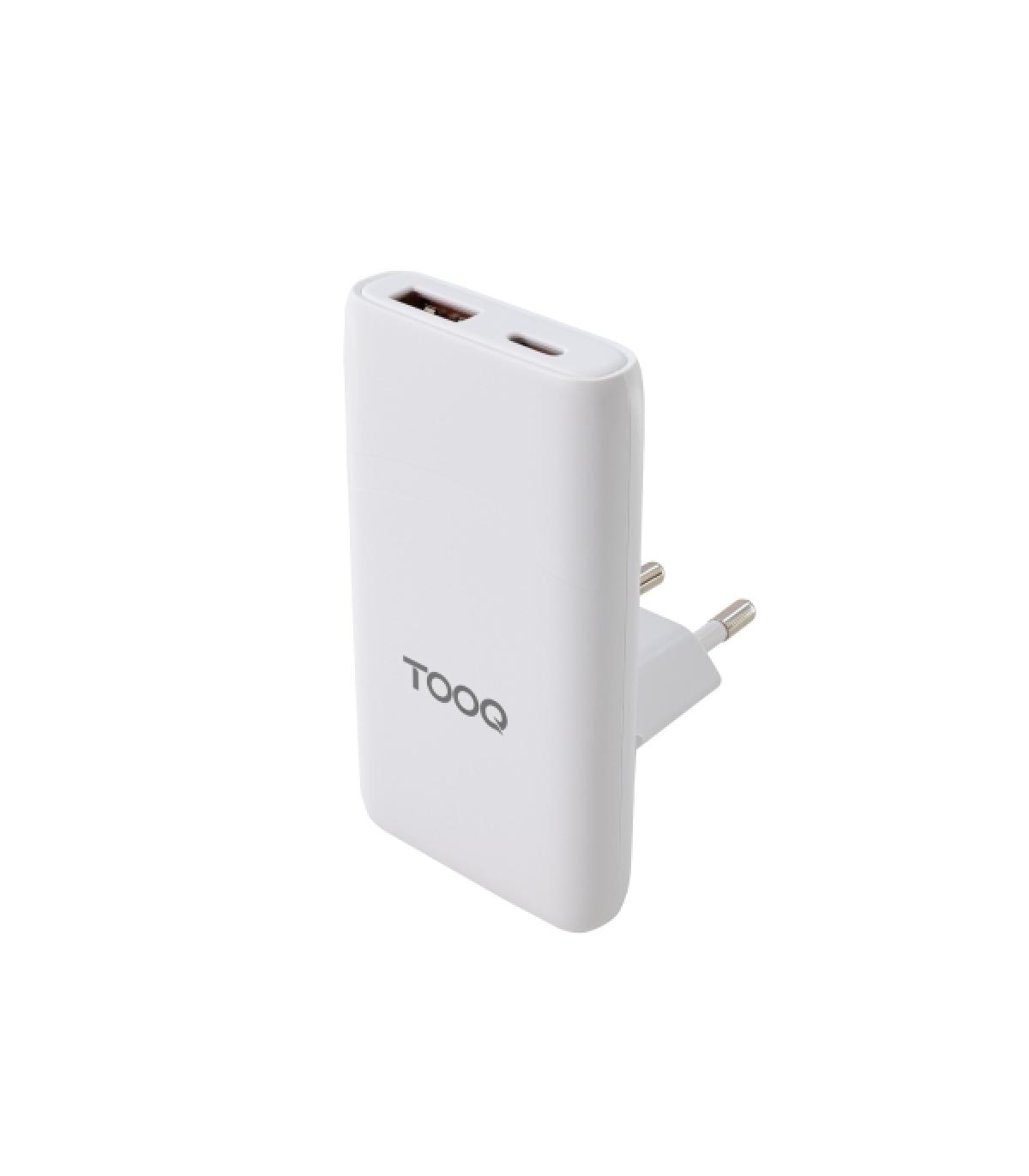Tooq Adaptador de Viaje - Compatibilidad con EU, KR, UK - Tecnologia GaN 65W - Puerto USB-C PD y USB-A QC - Color Blanco
