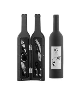 Innovagoods Set de 5 Accesorios para Vino - Estuche en Forma de Botella - Ideal para Regalar - Compacto y Practico - Cierre Iman