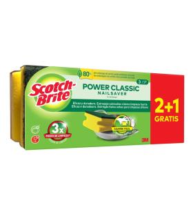 Scotch-Brite Classic Pack de 3 Estropajos de Cocina - Proteccion para los Dedos - Promocion 2 + 1 Gratis - Color Amarillo