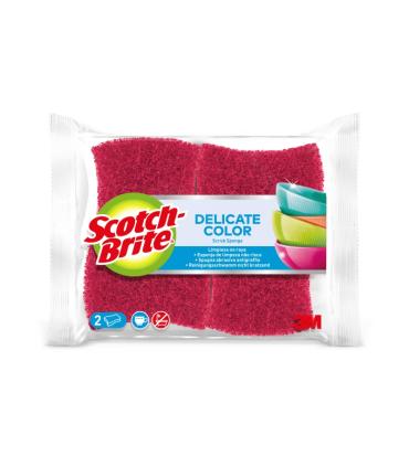 Scotch-Brite Delicate Color Pack de 2 Estropajos de Cocina - Proteccion para los Dedos - No Raya - Color Rojo